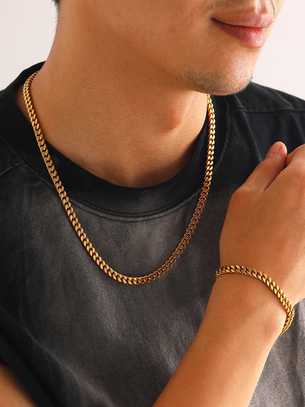 U7 Miami Cuban Link Chain for Mens 5mm 20inch 14K Gold Plated Curb Cuban Necklace Stainless Steel Jewlery Gift