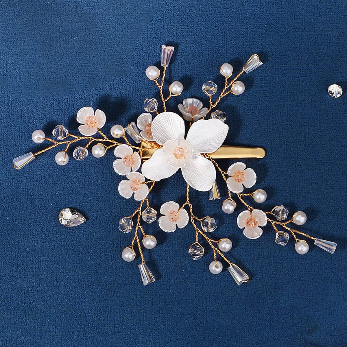 NWT 5 Pieces Gold Leaf Hair Pins Flower Pearl Hair Forks Bridal Hair Clips Amazon.com : 5 PCS Bridal Flower Wedding Hair Pins Crystal  main image 3