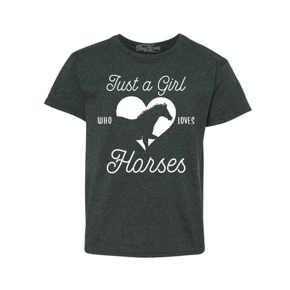 Shop4Ever Kids Just A Girl Who Loves Horses Graphic Child's Youth T-Shirt X-Large Dark Heather