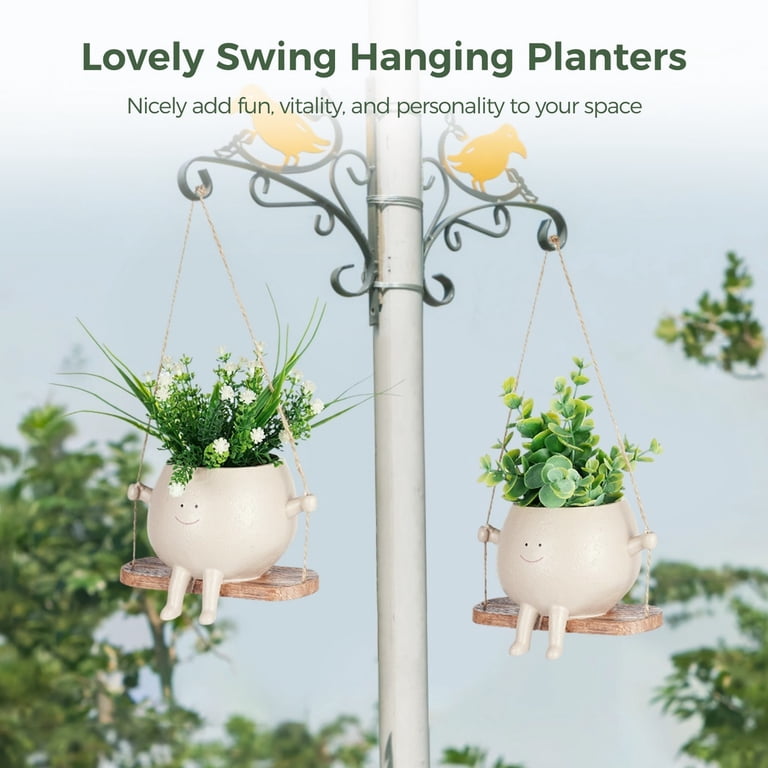 2 Pcs Swing Face Planter Pot Swing Flowers Pot Cute Hanging Swing Planter Resin Swing Plant Pot,Resin Hanging Head Succulent Pots for Home Garden
