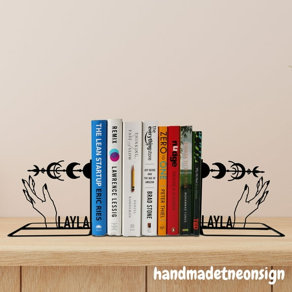 Handmadetneonsign Custom Crescent Moon Metal Bookends, Moon Bookend, Modern Bookends, Shelves Decor 69451