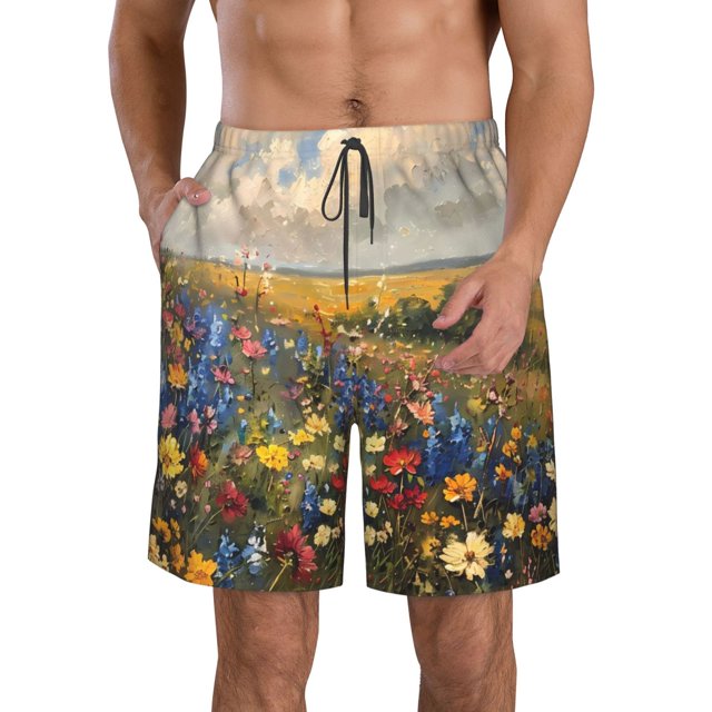 Fotbe Vibrant Wildflower Meadow Trajes de Baño Estampados para Hombre, Shorts de Verano de Secado Rápido, Ropa de Playa, Bañadores-Large