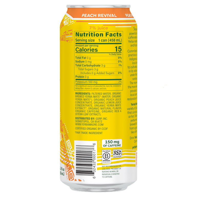 Guayaki Yerba Mate, Peach Revival, Organic, 15.5oz