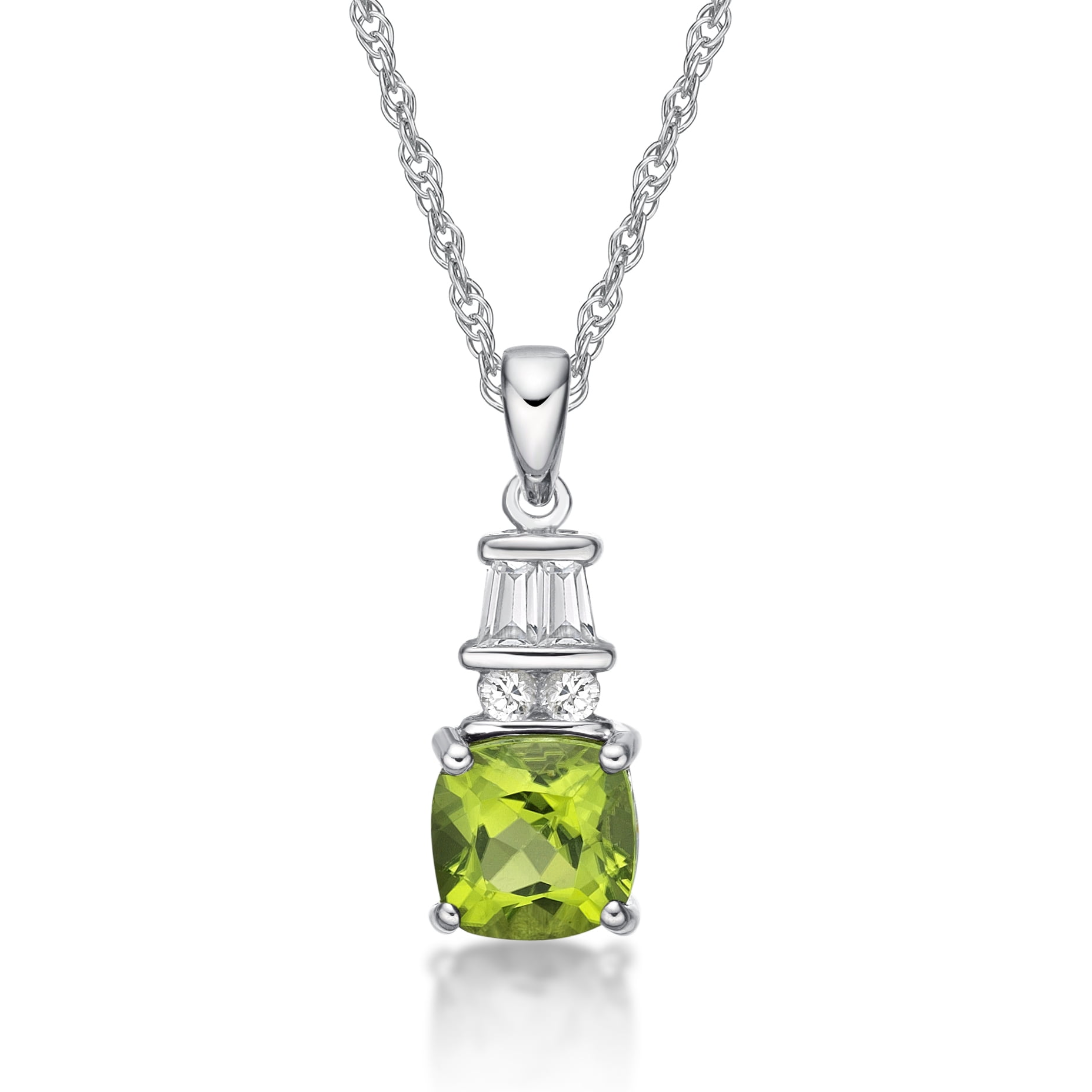 Jay Heart Designs 925 Sterling Silver Peridot and Created White Sapphire Pendant with 18" Chain