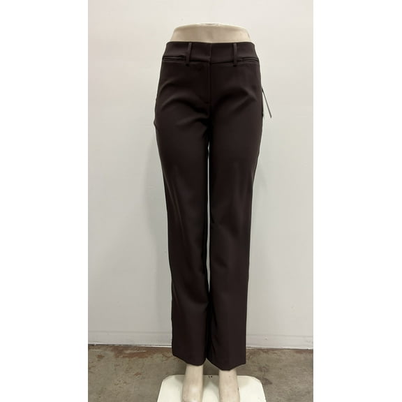 Zac & Rachel solid full length front zipper front and back pockets belt loops Pants , Chocolate , 6