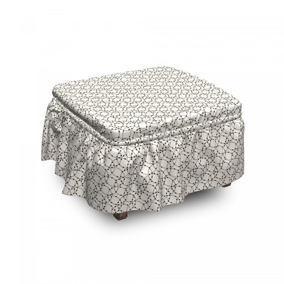 Abstract Ottoman Cover, Intertwined Circles Motifs, 2 Piece Slipcover Set with Ruffle Skirt for Square Round Cube Footstool Decorative Home Accent, Standard Size, Dark Taupe Ivory, by Ambesonne