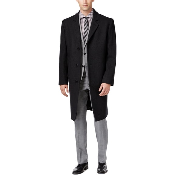 London Fog Mens Signature Wool - Blend Overcoat Coat 40 Short Dark Charcoal Grey