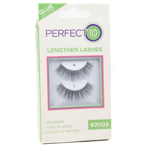 Perfect 10 Lengthen Lashes: 2 Strip Lashes, Glue Included, Reusable