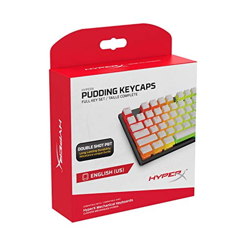 Full 104 Key Set Layout Double Shot PBT Keycap Set with Translucent Layer OEM Profile White English HyperX Pudding Keycaps for Mechanical Keyboards US 