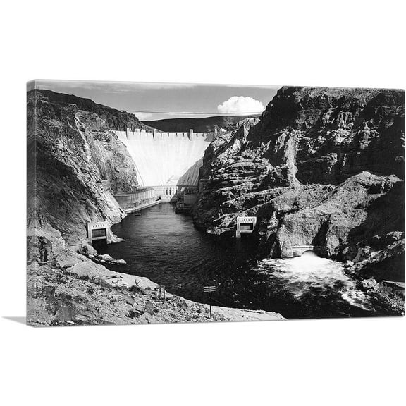 ARTCANVAS Hoover Dam (Formerly Boulder Dam) from Across the Colorado River - Nevada Canvas Art Print by Ansel Adams - Size: 40" x 26" (1.50" Deep)
