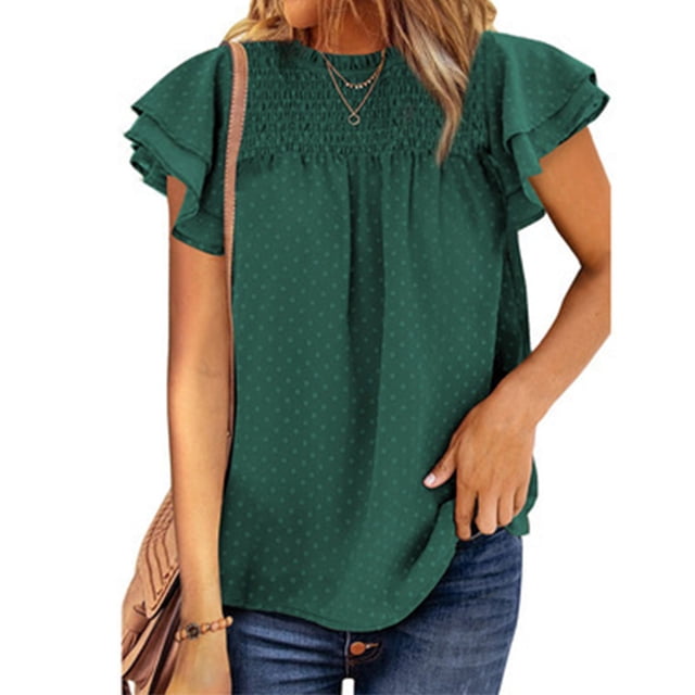 Camiseta de manga corta, camiseta de verano para mujeres con dobladillo suelto para el trabajo Verde XL LHCER 1