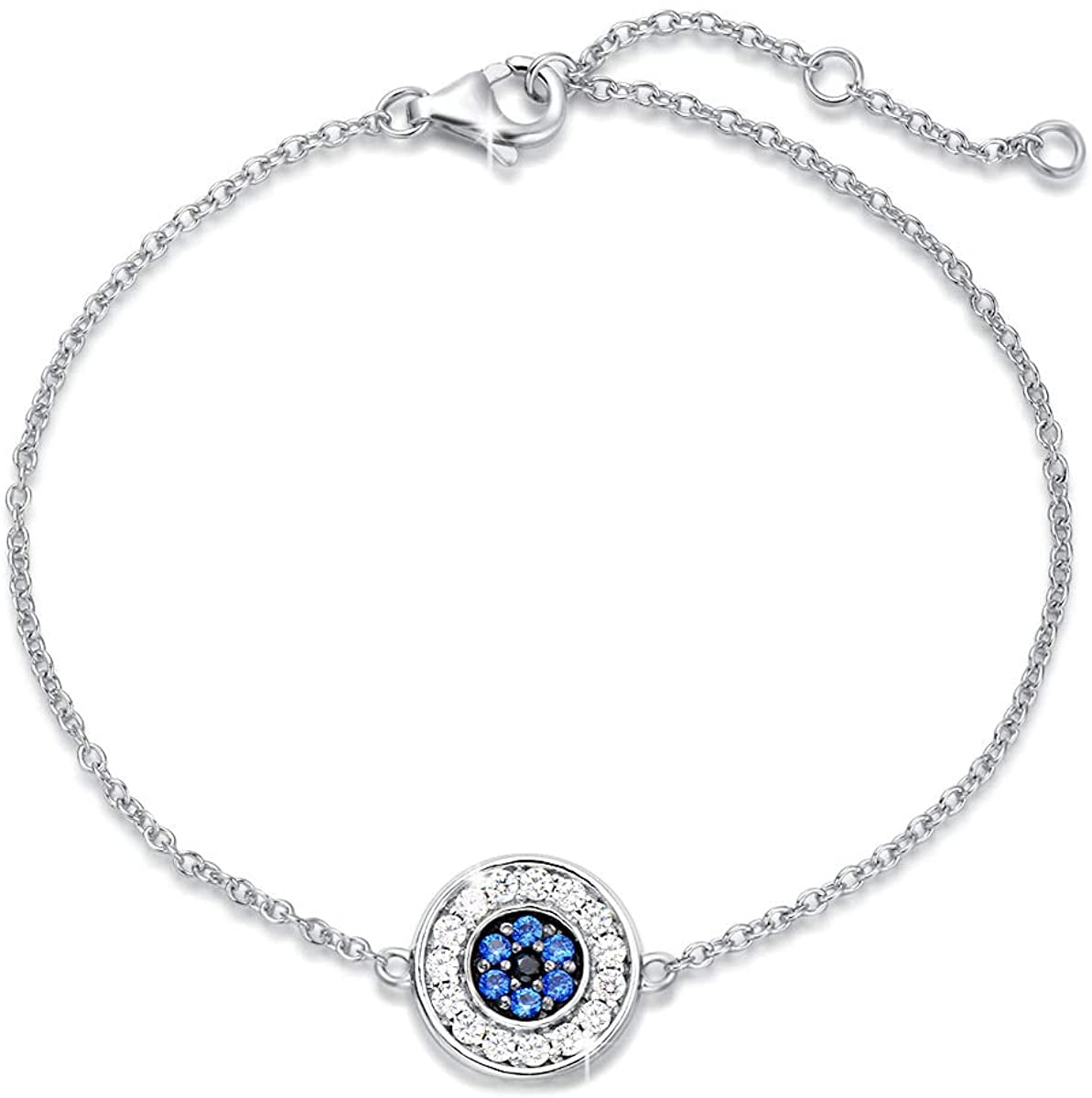 925 Sterling Silver Evil Eye Bracelet Blue Cubic Zirconia Created Sapphire  Bracelet Fine Jewelry for Female Women