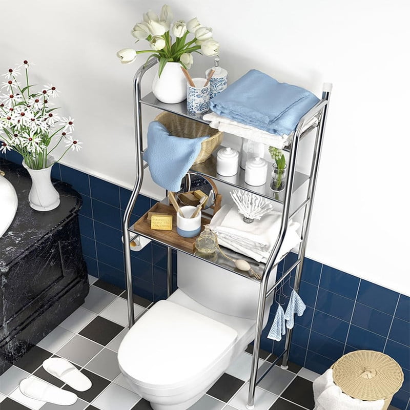 Over The Toilet Storage, 3-Tier Over Toilet Organizer Rack, Freestanding Above Toilet Shelf for Bathroom, Laundry, Space Saver, Stainless Steel