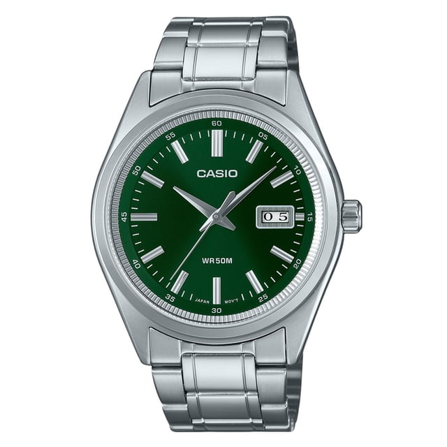 Casio Standard Montre pour Homme Analogique en Acier Inoxydable, Cadran Vert, Quartz MTP-B180D-3AV