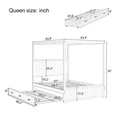 thumbnail image 5 of Euroco Wood Queen Size Canopy Bed with Four Polster, Platform Bed Frame with Trundle and Drawers, White, 5 of 7