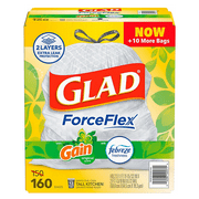 Glad ForceFlex 13-Gallon Kitchen Trash Bags, Gain Original Scent + Febreze, 160 ct.