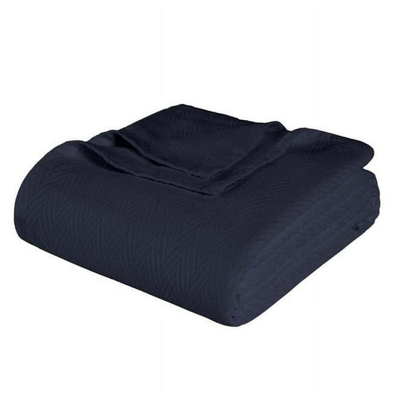 HomeRoots 549238 Queen Size Navy Blue Cotton Woven Chevron Blanket