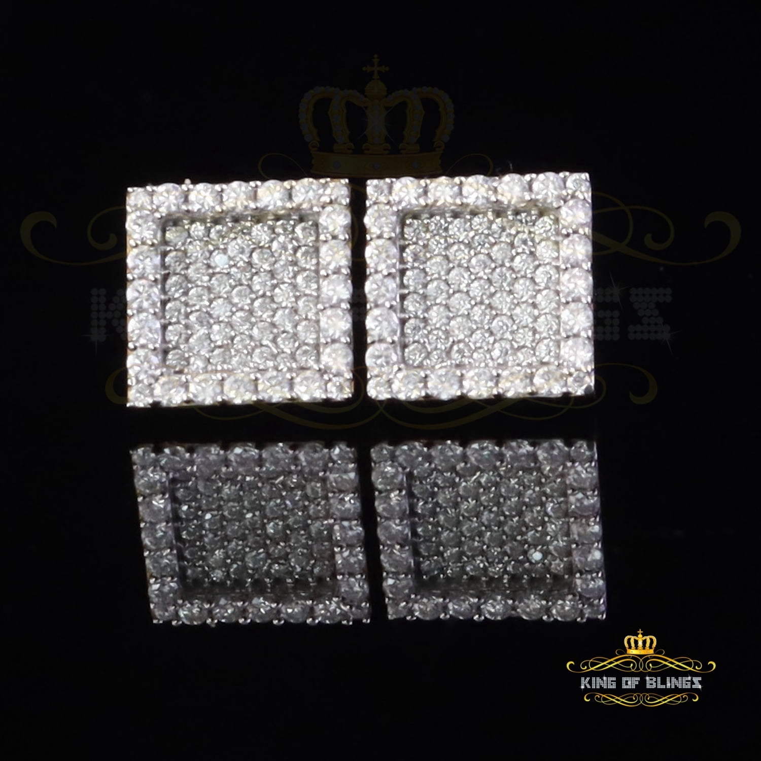 King of Bling's 925 Yellow Silver 1.00ct VVS 'D' Moissanite Square Stud Earring Men's/Womens