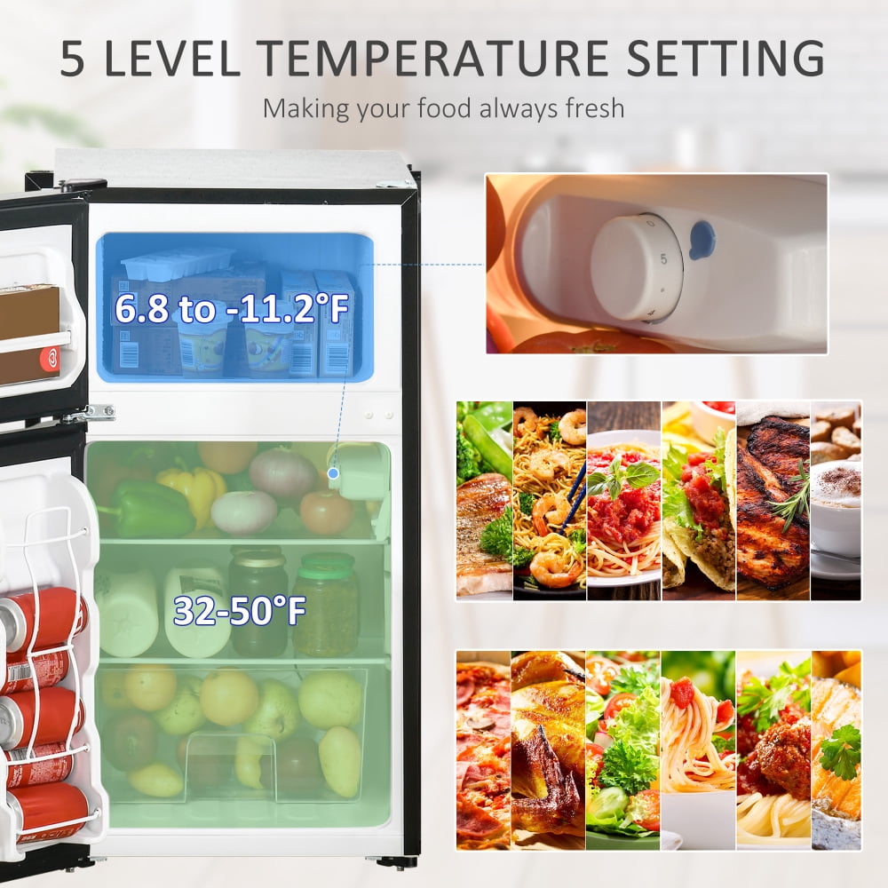 NOBOLEA 3.2 Cu.Ft Compact Mini Fridge with Freezer, 2-Door Refrigerator with Adjustable Thermostat, Reversible Door for Dorm, Office, Apartment