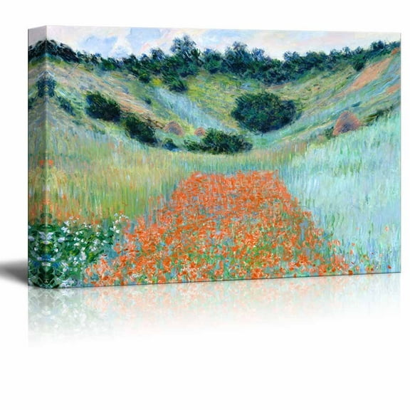 Poppy Field in a Hollow Near Giverny by Claude Monet - Canvas Print Wall Art Famous Painting Reproduction - 24" x 36"