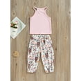 thumbnail image 4 of Wassery 2Pcs Toddler Girl Western Summer Outfits Sleeveless Letter Print T-Shirt Tops + Floral Cow Print Bell Bottoms Set 1-6 Years, 4 of 8