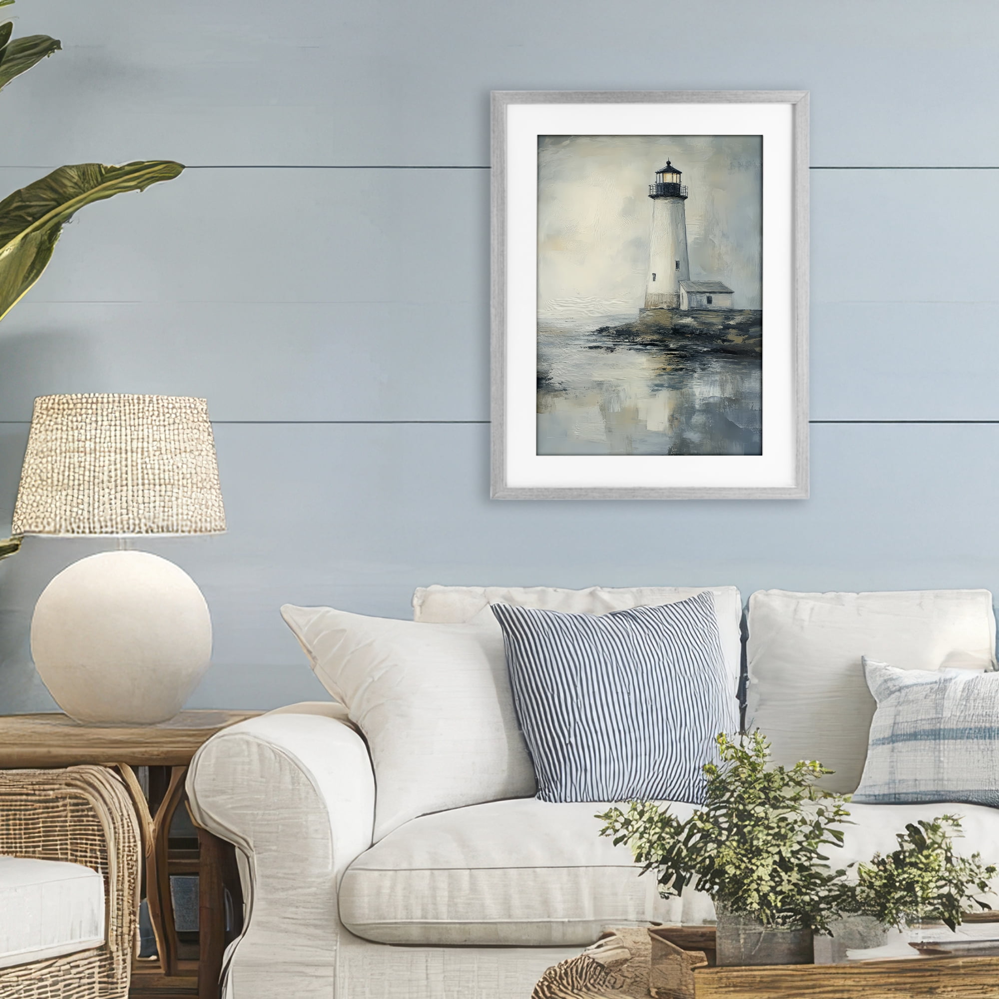 Stupell Industries Moody Lighthouse Reflecting Gray Framed Print Under Glass, design by Petal Prints Design