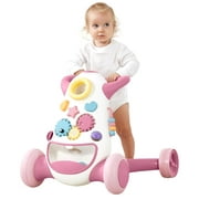 Push Walker, Interactive Sound & Light Effect Musical Montessori Activity Center, Adjustable Speed Wheel, Safe & Stable, Fun Gift for Boy and Girl Learning to Stand & Walk, Pink