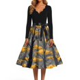 thumbnail image 4 of Halloween Dresses for Women Castle Witch Hat V Neck Hepburn Cocktail Funny Dress Long Sleeve 1950s Classic Vintage Dresses with Belt M, 4 of 5