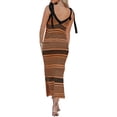 thumbnail image 3 of Women Summer Midi Bodycon Sweater Dress Sexy V Neck Tie Shoulder Striped Knit Side Slit Sleeveless Tank Dress, 3 of 5