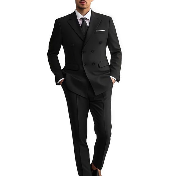 i·FineLong Men's Black Double - Breasted Formal Suit for Business & Formal Occasions
