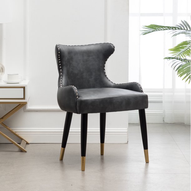 Nevis Midcentury Modern Faux Leather Tufted Nailhead Trim Accent Chair