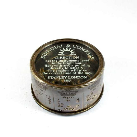 Nautical Sundial Directional Compass Brass Drum with Leather Durable Metal Material
