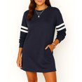 thumbnail image 6 of Women's Fashion Striped Sports Hoodie Dress Long Sleeve Round Neck with Pocket for Winter Casual Wear and Outdoor Activities,Navy,2XL, 6 of 6