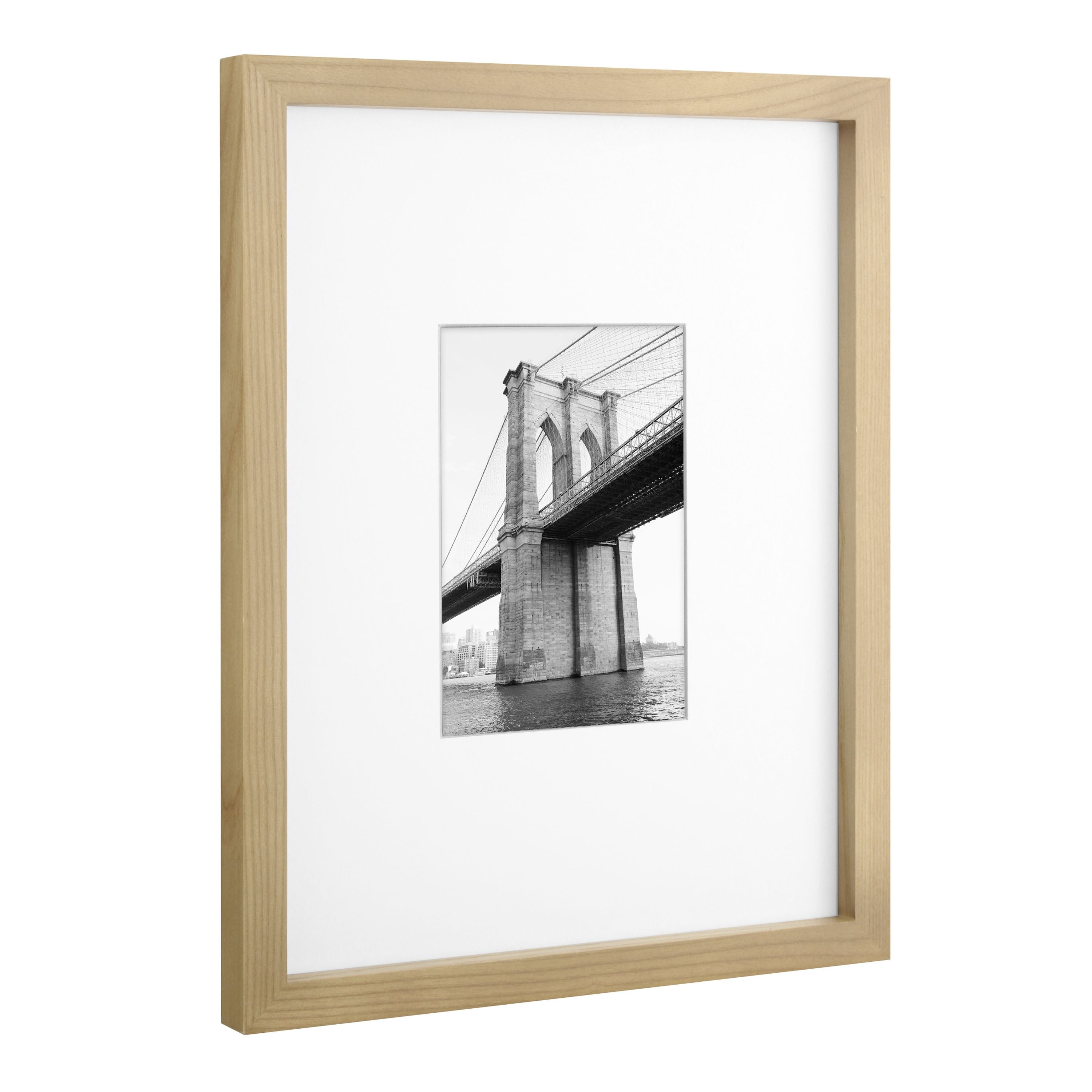 Better Homes & Gardens 11x14 Matted to 5x7 Wood Wall Picture Frame Set, Natural Wood, Set of 4