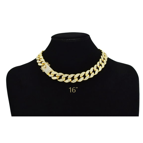 Cuban Link Chain Iced Out 15MM 18k Gold Plated Simulated Diamond CZ Pave | Choker | Necklace | Gold Tone Hip Hop Bling