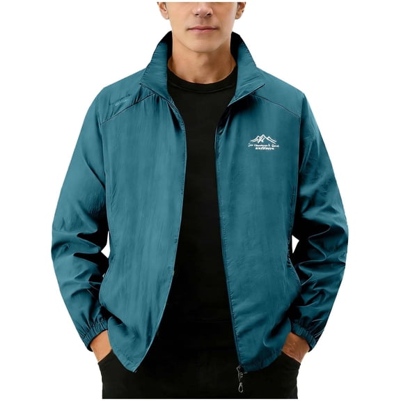QNANSPI Mens Windbreaker Hodded Jacket, Summer Casual Outwear, Men Thin Protection Clothing Sports Zip Up Multi Pockets Casual Fast Dry Hiking Cargo Long Sleeve Non Hooded Casual Jacket