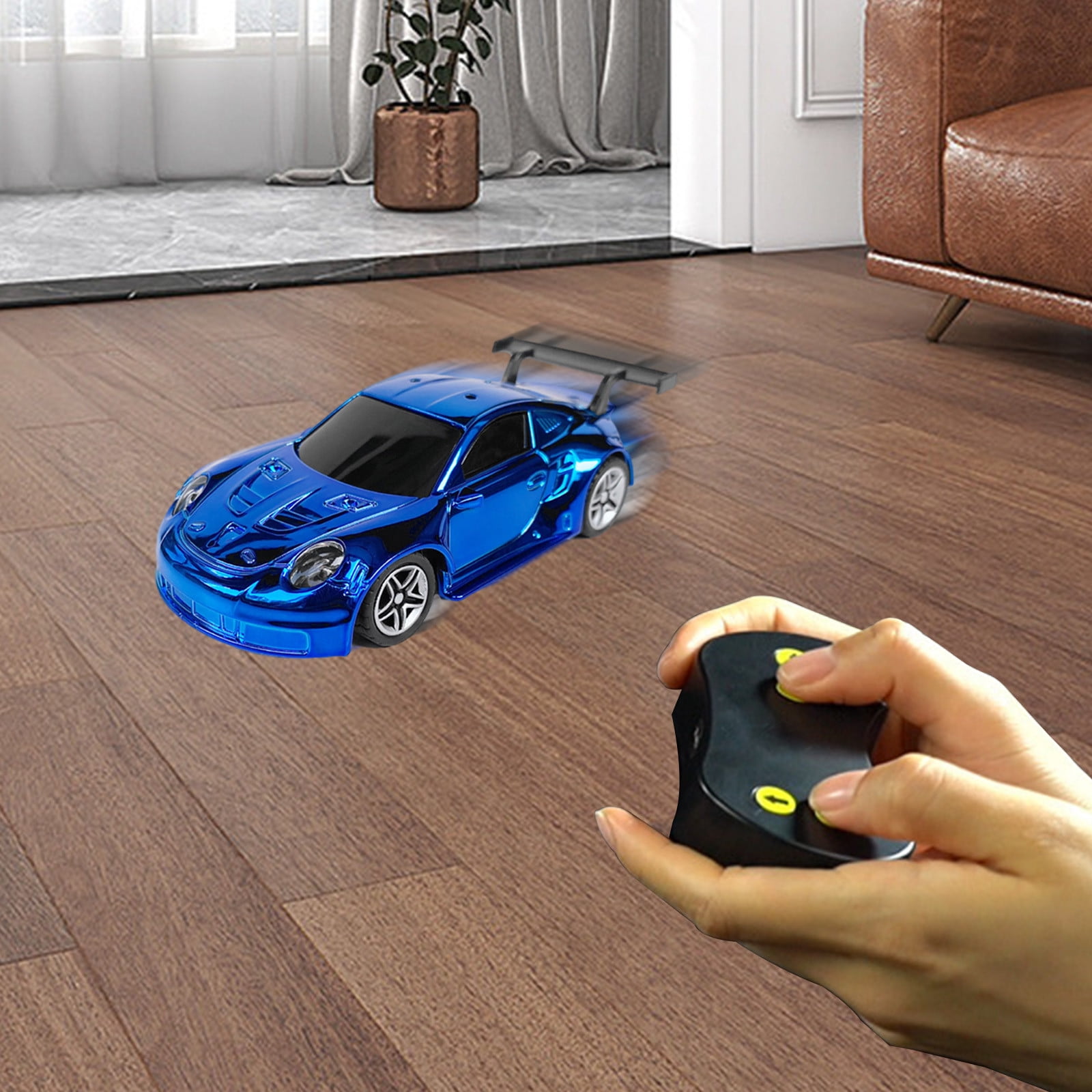 Toy Car RC Tesla Roadster in 1:64 Scale, Remote-Control Vehicle with Controller & USB Cable, Works On & Off Track