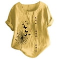 thumbnail image 1 of VJATTWR Hauts à Manches Courtes pour Femmes Mode Été Décontractée Grande Taille Ample Imprimé Rétro et T-Shirt en Lin S, 1 of 3