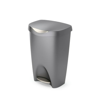 Umbra 13 gal Brim Plastic Step Soft Close Lid Kitchen Trash Can, Nickel