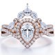 thumbnail image 1 of JeenMata Corona con Bisel - Moissanita en Forma de Lágrima de 1,5 Quilates - Pavé Infinito Retorcido - Halo Nupcial - Baño de Oro Rosa de 18 K sobre Plata, 1 of 6
