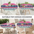 thumbnail image 7 of Fitted Round Table Cover Boho Floral Motif, Elastic Hem for 52-56 Inch Tables, Machine Washable Fabric for Dining Patio Party, 7 of 7