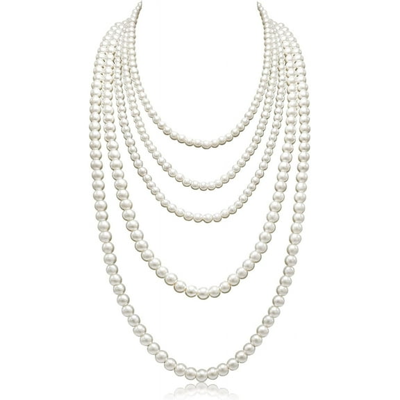 Long Pearl Necklaces For Women Cream White Faux Pearl Strand Layered Necklace Costume Jewelry[o1996]