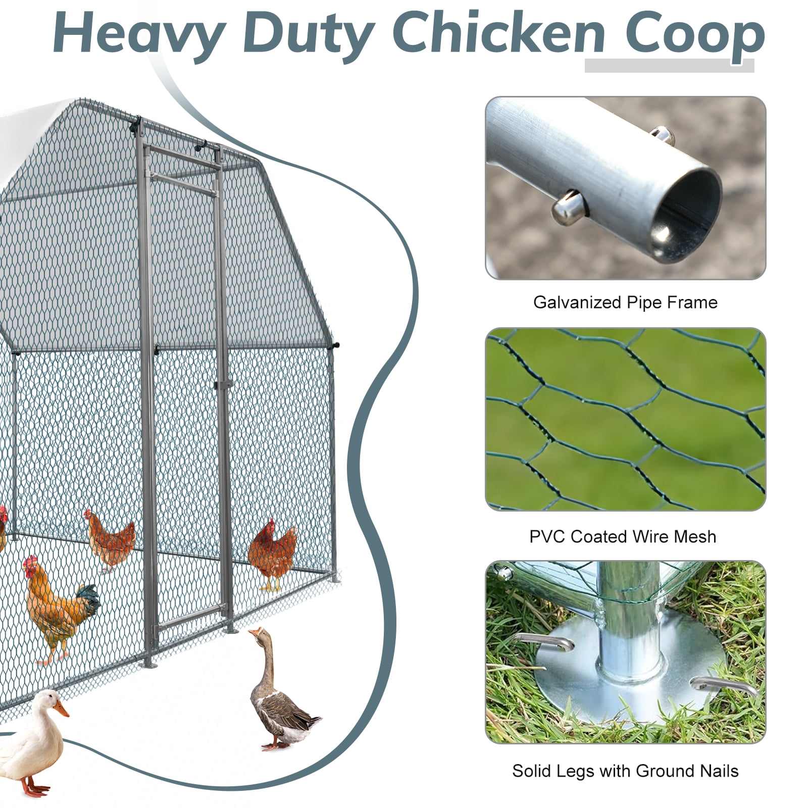 Ktaxon Chicken Coop, 6.5' x 9.8' x 6.5' Metal Poultry Cage with