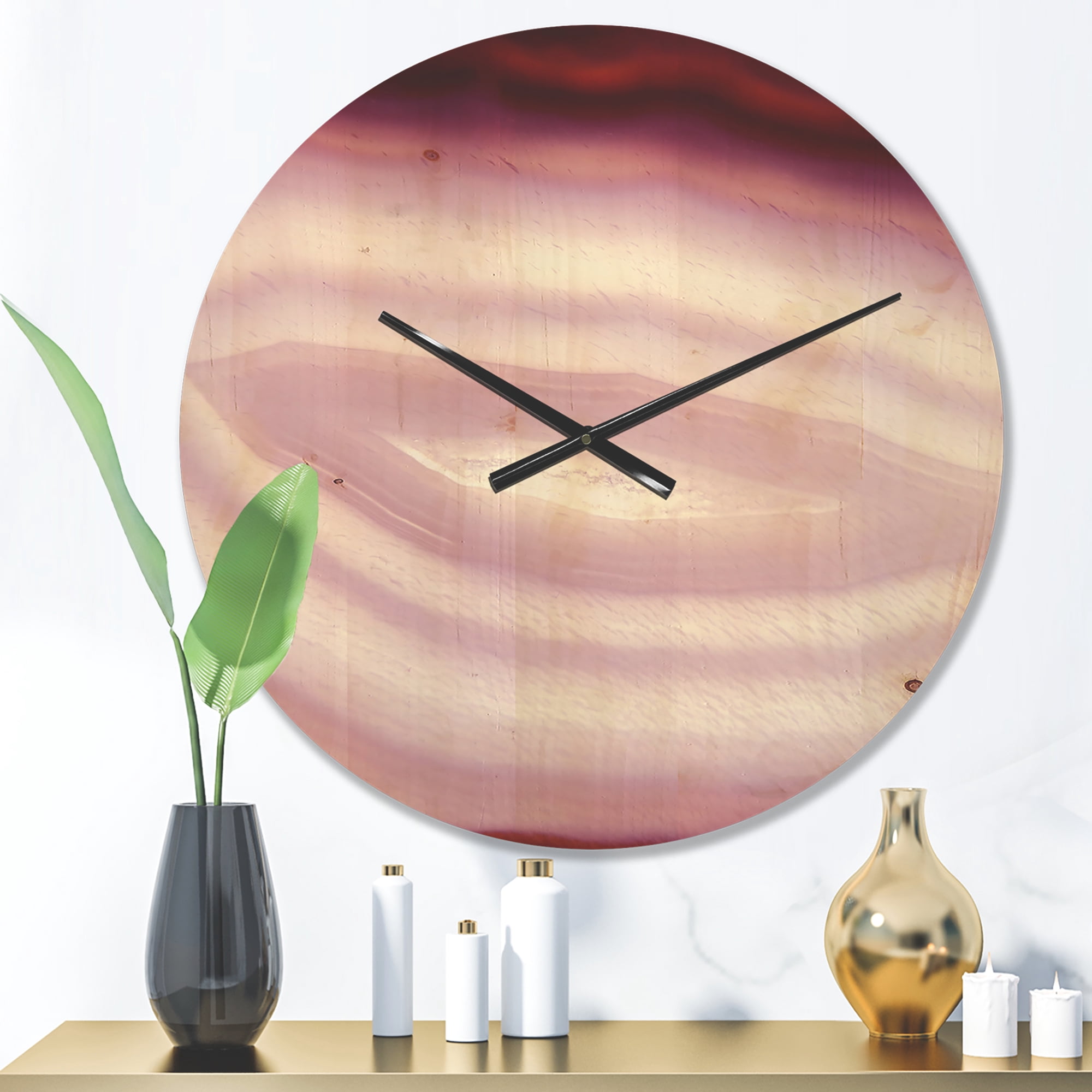 Designart 'Micro Pink Agate Geode Geological Crystals ' Modern Wood Wall Clock