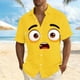 thumbnail image 1 of Ceisia Men's Funny Expression Print Short Sleeve Button Down Casual Beach Shirt Yellow L Gifts, 1 of 5