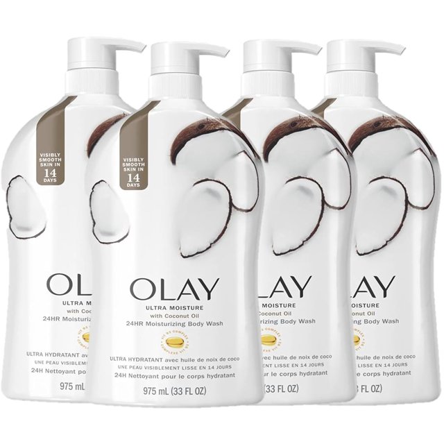Gel de baño Olay Ultra Moisture con aroma a aceite de coco, 1 litro (paquete de 4)