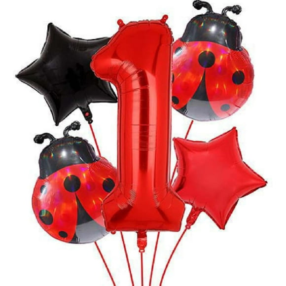 Ladybug 1st Birthday Balloon Decorations for Girl – Red Black Balloon Garland Kit with Number 1 Foil Balloon – Cute Ladybug Themed Party Supplies for Baby Girl First Birthday