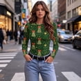 thumbnail image 4 of Women's Holiday Graphic Tee Long Sleeve Crew Neck Christmas Print Slim Fit Shirt for Party Travel and Daily Wear, 4 of 7