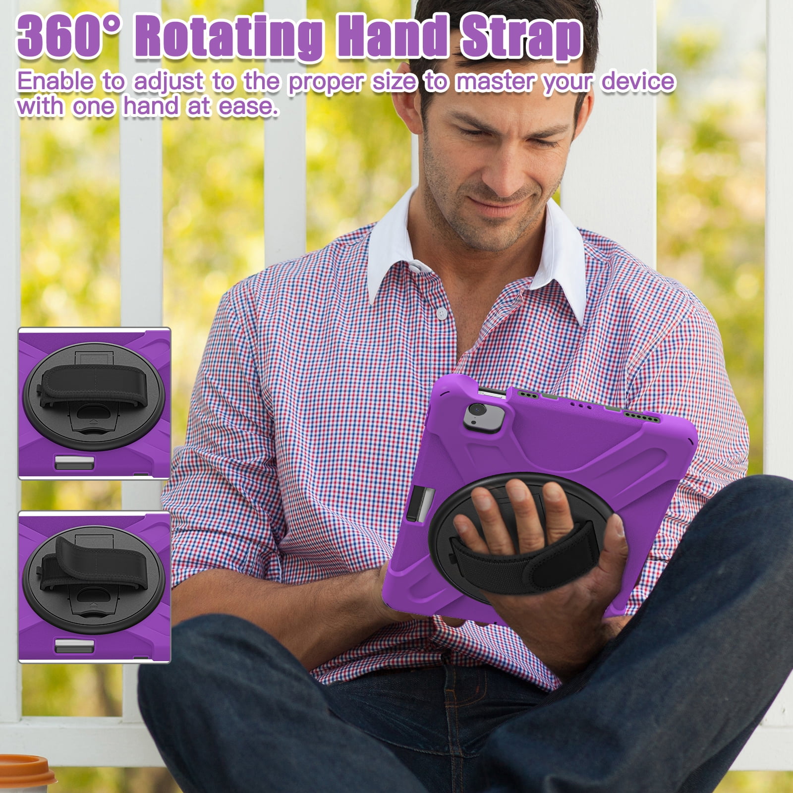 ELEHOLD Case For Apple iPad 11th(A16) 2025/10th Gen 2022, Military Grade Silicone Hybrid Rugged Case with Pencil Holder Rotating Stand Hand/Shoulder Strap,Purple