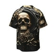 thumbnail image 5 of Salouo Gold Rose Skull Pattern Cuban Collar Shirts for Men Button-Down Shirt Men's Short Sleeve Shirts Hawaiian Shirts Casual Shirts -XX-Large, 5 of 6